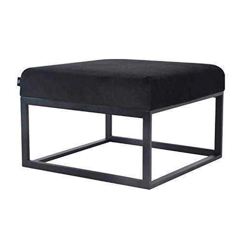 Damiware Otto Moderner Polsterhocker, Sitzhocker Hocker Sitzbank Fußbank Pouf mit Samt Stoffbezug | (Samt Schwarz, 60 x 60 cm) Cover