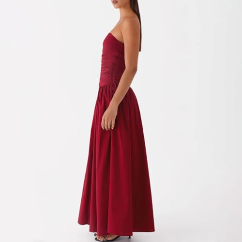 Image of Women Tube Top Maxi Dress Summer Strapless Backless Bodycon Long Bandeau Dress Elegant Off Shoulder A Line Dresses