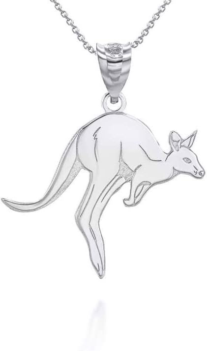 10K or 14K White Gold Australian Animal Kangaroo Wallaby Pendant Necklace - Choice of Pendant Only or Chain Length