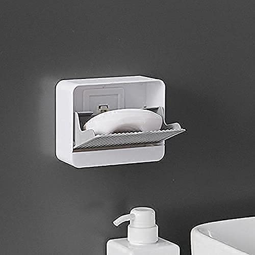 KPSPlastic Soap Dish | Soap Stand Case | Wall Mounted Soap Holder with Drain Drawer | Soap Case Box | Single Grids Soap Draining Rack | Soap Dispenser (Set of 1)