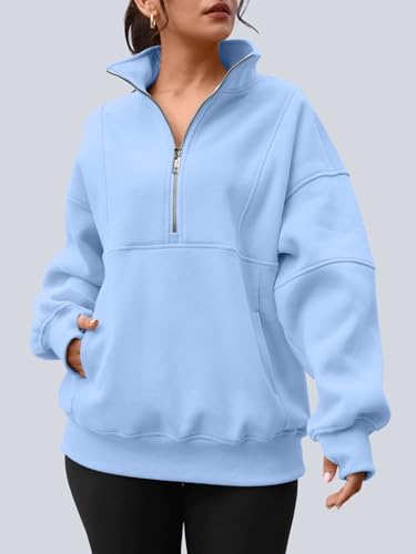 Image of AUTOMET Women's Quarter Zip Oversized Sweatshirt Fleece Mock Neck Pullover