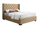 Vente-unique-Cama con arcón 180 x 200 cm con cabecero capitoné - Tela - Beige - Massimo