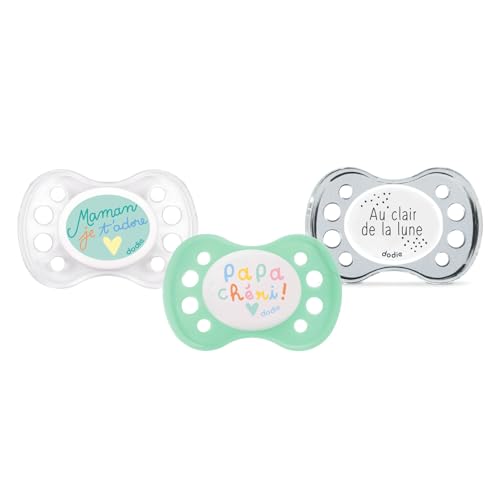 DODIE Lot de 3 Sucettes Anatomiques ESSENTIEL JOUR/NUIT 0-6 mois VERT