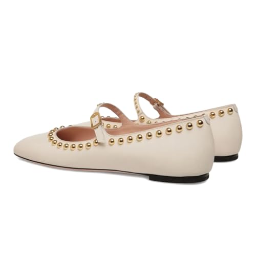 miss left Women Studded Square Toe Single Strap Buckle Mary Jane Flats Soft Insole Lovely Vintage Casual Daily Ballet Flats Size 4-16 US3