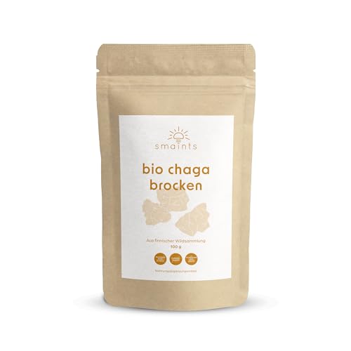 smaints Bio Chaga Brocken | Bio Chaga Tee aus finnischer Wildsammlung | Naturbelassen, unbehandelt & laborgeprüft | Große Pilzstücke bis 5cm in Vitalpilz Bio-Qualität für mehrfache Nutzung