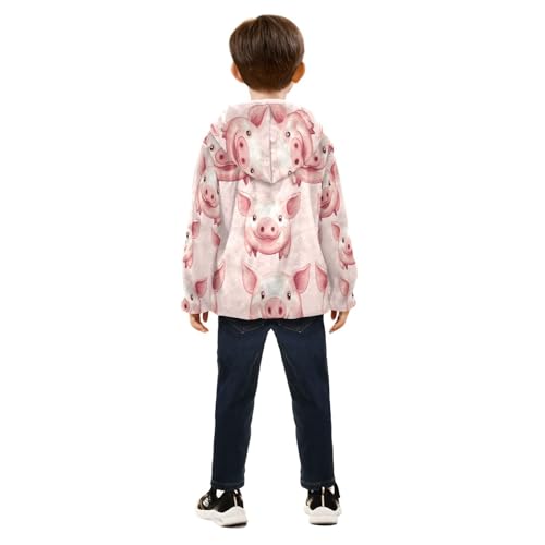 Pig Pink Pattern Print Toddler Fleece Jacket Girl Boys Hooded Fleece Jacket Coat Warm Outwear Zip-up 3-10T4