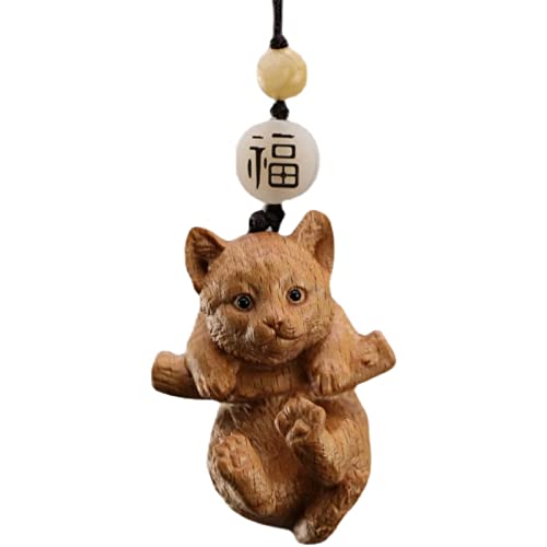 MZ005 - 2.0 " Hand Carved Beech Wood Netsuke - Cute Little Cat