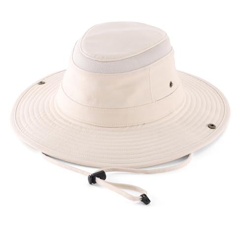 Image of Home Prefer UPF 50+ Wide Brim Sun Hat Mesh Crown Foldable Cotton Bucket Cowboy Hat for Men Safari Golf Fishing Beach Garden