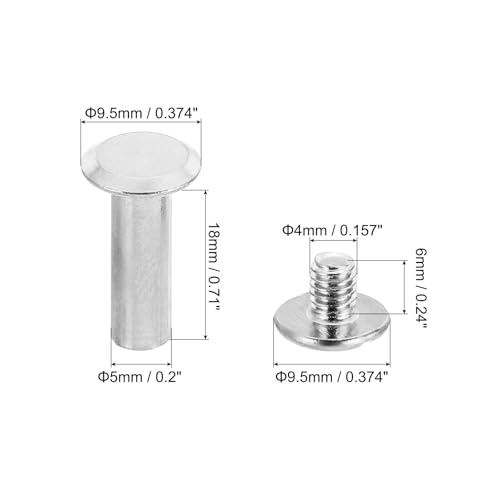 Connecteurs en acier M5 x 18 mm argenté pour rivets de cuir - 2
