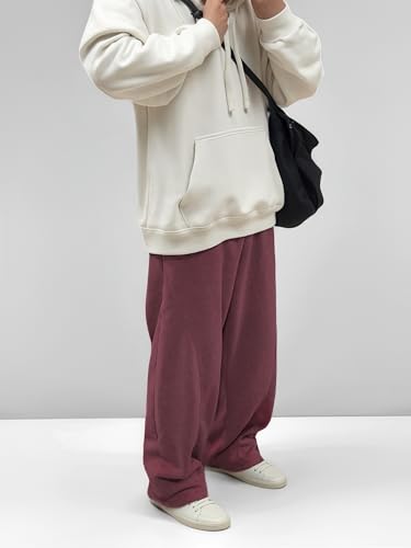 Image of Men's Baggy Sweatpants with Elastic Drawstring Waist, Breathable Wide-Leg Casual Loose Cotton Joggers Deep Pockets