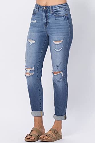 Judy Blue Cuffed Distressed Boyfriend Jeans! Your New Fun Jeans! (Style: 88404) (7) Blue2