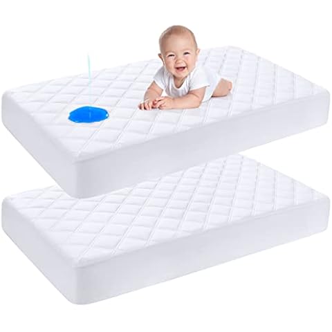 Yoofoss Waterproof Crib Mattress Protector 2 Pack, Quilted Crib Mattress Pad Cover Ultra Soft and Breathable, Machine Washable Toddler Mattress Protector for Standard Baby Crib Size 52''x28'' Cover