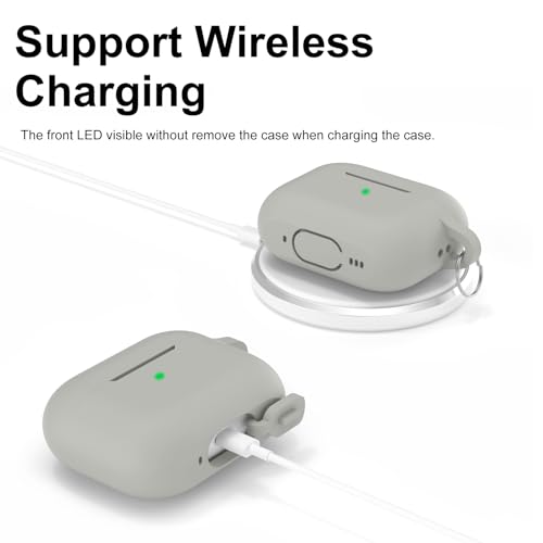 Image of for AirPods Pro 2nd 1st Generation Case Cover with Keychain, Protective Soft Silicone Skin Accessories for Apple AirPods Pro Charging Case 2022 /2019, Front LED Visible, Grey