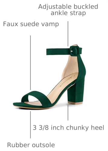 Image of Allegra K Women's Open Toe Chunky High Heel Buckle Ankle Strap Sandals | 3 3 /8 inches Heels with Faux Suede, Comfortable Block Heels Sandal for Women, Summer Dressy Shoes