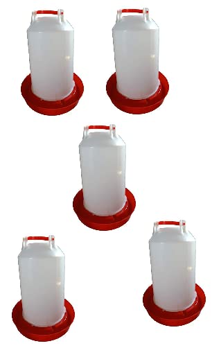 TM&W Plastic Semi Automatic Water System and Feeding System for All Birds (White, Qty= 6 LTR Drinker, 5 Pieces)