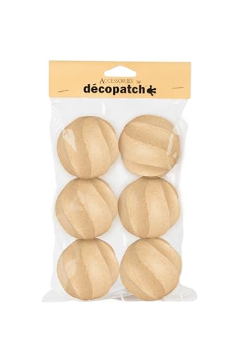 Décopatch NO064C - Lote de 6 Soportes de Papel maché marrón, Bolas retorcidas para Colgar – diámetro 6,5 cm