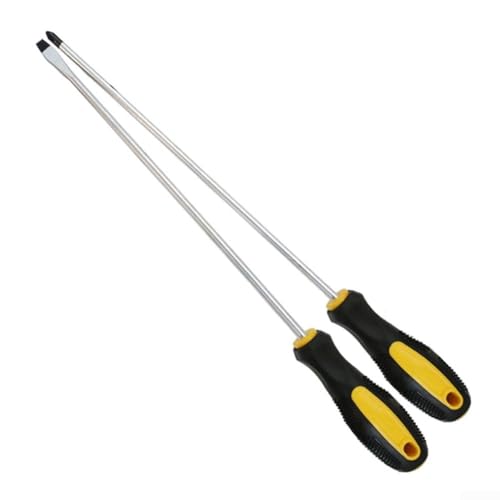 Honseadek Lot de 2 tournevis extra longs de 30,5 cm, fente profonde et embout magnétique, tournevis robuste en acier V avec poignée en caoutchouc pour fixation difficile à atteindre