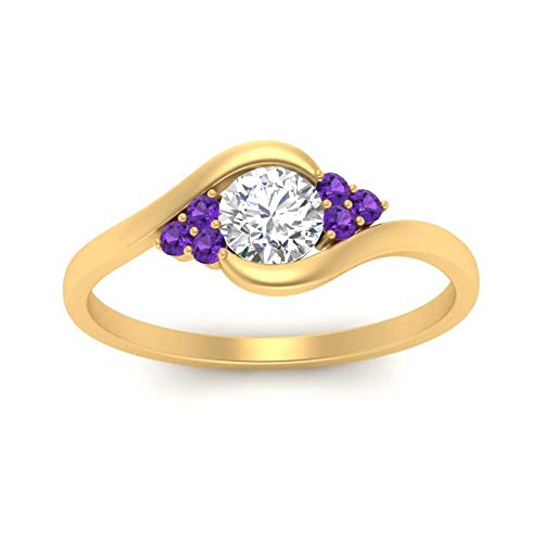 Image of 55Carat 18K Yellow Gold Plated Simulated Diamond Amethyst Round Cut Swirl Cluster Engagement Ring for Women, Wedding Anniversary Promise Fashion Jewelry Gifts, US Size 4-12.