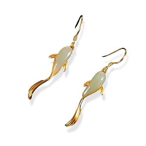 KOI FISH EARRINGSJADE EARRINGS Japanese koi earrings jade earrings for women genuine gold jade earrings for women 14k gold