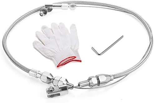 Spurtar 24" Universal Throttle Cable Stainless Steel Braided Covering Locking Throttle Cable Kit With Aluminum Fitting & Ferrule, Adjustable Throttle Cable Automotive Replacement Accelerator Cables