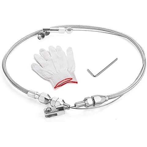 Spurtar 24" Universal Throttle Cable Stainless Steel Braided Covering Locking Throttle Cable Kit With Aluminum Fitting & Ferrule, Adjustable Throttle Cable Automotive Replacement Accelerator Cables Cover