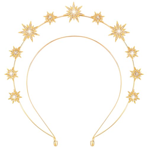 Vovii Star Halo Crown Headband Goddess Headpiece for Women Celestial Headband Sun Crown for Hair Accessories Prom Costume (Gold)