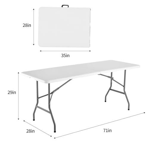 Folding Table, 6 feet Plastic Folding Table for Indoor & Outdoor Activites for Picnic, Camping, BBQ and Party with Carrying Handle, Weight Capacity 330 lbs - White - Thumbnail 3