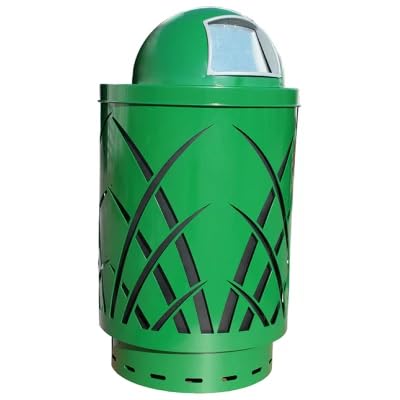 Prairie Grass Round 40 Gallon Commercial Trash Can | Steel Outdoor Industrial Trash Can with Dome Top | Great for Outdoor Public Spaces - Green