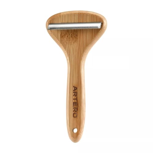 T Shaped Wood Handle Dog Deshedding Tools Loose Hair and Undercoat Removal No Damage (90 Degree)