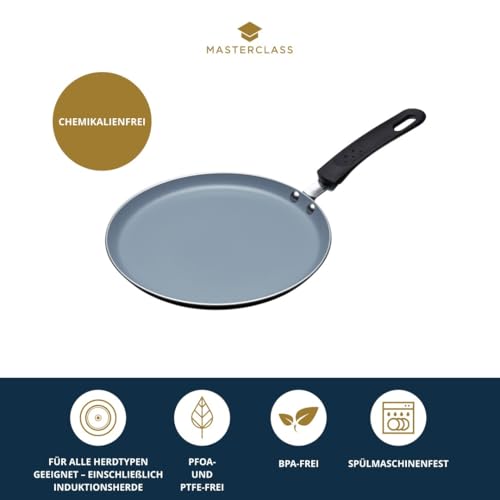 Foto von MasterClass Eco Induktions-Krepp-/Pfannkuchenpfanne mit gesünderen Chemikalien und PTFE-, PFOA- und BPA-freier Antihaftbeschichtung, Aluminium/Eisen, schwarz/blau, 24 cm