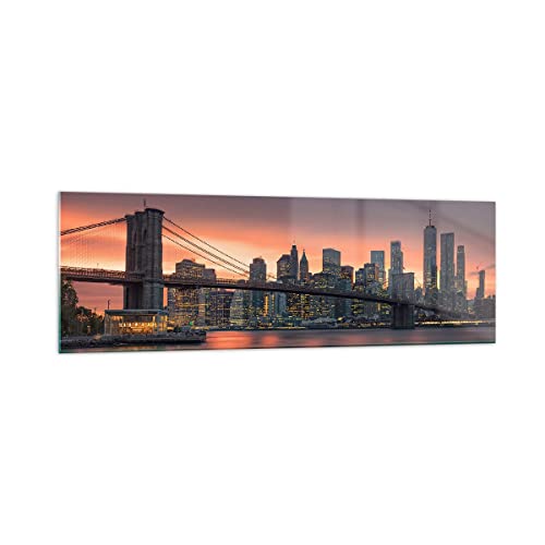 Quadro su Vetro 160x50cm Stampe da Parete in Vetro New York ponte notte Grandi XXL Decorazione Murale Camera da Letto Cucina 1 pezzo Quadri Moderni Soggiorno Grafica Immagini Wall Art GAB160x50-4048