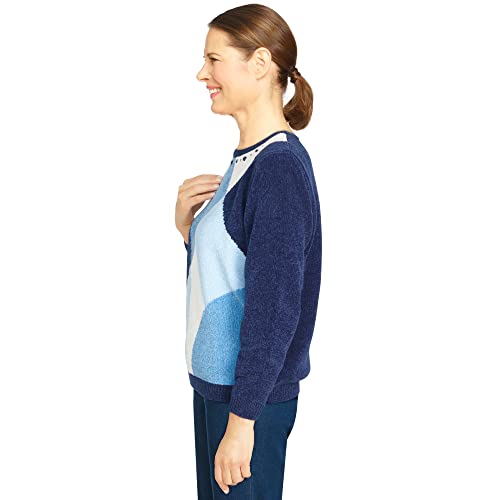 Alfred Dunner Women's Chenille Colorblock Sweater, Denim, S #TOP4