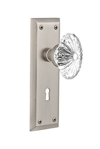 Flash Deals - 80% OFF Nostalgic Warehouse New York Plate with Keyhole Oval Fluted Crystal Glass Knob, Mortise - 2.25", Satin Nickel