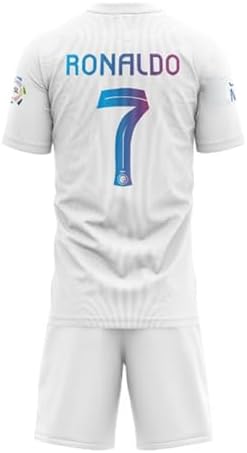 SPORTYWAY AL Nasr Football Jersey Set for Kids, Ronaldo 07, White, Includes Jersey and Shorts