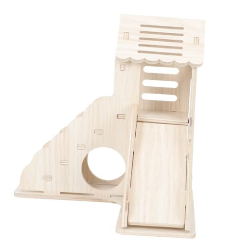 Frcolor 木製ハムスター隠れ家 かじり木対応 多機能ペットハウス 遊び場付き小動物休憩所 素材の段おもちゃ