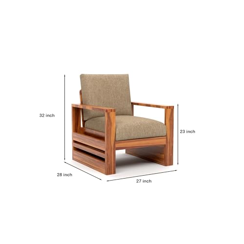 Image of Sheesham Wood Single Seater Sofa | Premium Wooden Single Sofa Chair for Living Room & Bedroom | Single Person Sofa for Home & Office Furniture (Zack Honey, 1 Seater)