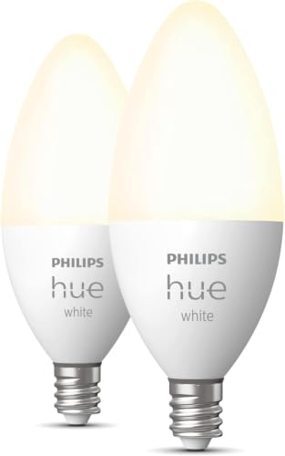 Image of Philips Hue Smart 40W B39 Candle-Shaped LED Bulb - Soft Warm White Light - 2 Pack - 450LM - E12 - Indoor - Control with Hue App - Works with Alexa, Google Assistant and Apple Homekit
