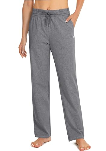 SANTINY Women's Cotton Sweatpants Yoga Lounge Casual Pants Open Bottom Sweat Pants for Women with Pockets