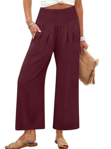 Image of ANRABESS Womens Wide Leg Palazzo Pants with Pockets | Lightweight Breathable High Waisted Pants, Beach Vacation Flowy, Lounge & Casual Summer Trousers