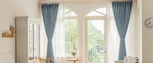 Lirzxin Cortinas oscuras con ganchos, 115 cm de largo, opacas de color azul liso, a rayas, textura opaca, para salón, dormitorio, habitación infantil, 86 x 115 cm (ancho x alto), juego de 2 unidades