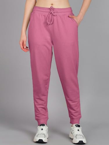 Image of Vogaan Women's Cotton Blend Regular Fit Track Pants | Drawstring Waist Solid Joggers | Super Combed Casual Joggers for Running & Gym