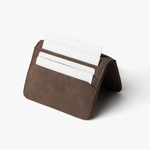 Image of Bellblock Minimal Card Holder for Men /Women | Slim Handcrafted Mens Card Wallet | Upto 7 Cards & Folded Cash | Vegan Leather | Brown (Pack of 1)