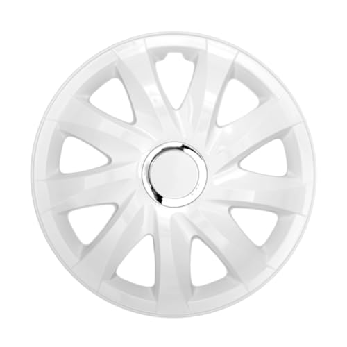 Luckyberg Radkappen 15 Zoll Drift | Zierkappen in vielen Farben, Radzierblenden 4er-Set für die meisten Automarken und Stahlfelgen. Felgenabdeckung für Autofelgen. (15 - Weiss LACKIERT)