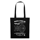 Spreadshirt Star Trek The Next Generation NCC-1701-D Bauplan Stoffbeutel, One size, Schwarz
