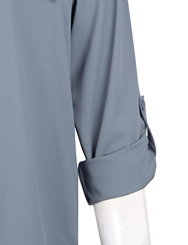 Lotusmile Women's Dressy Lapel Button Down Shirts for Work Office Business Casual Chiffon Blouse Tops