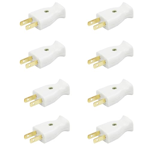 Extension Cord Replacement Electrical Plugs End Straight Blade Plug 2 Prong 125V/15A Non-Grounding Ideal for mall Appliances Such as Power Strips & Lamps & DIY Projects 8-Pack