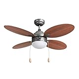 INSPIRE - MAURITIUS Deckenventilator - 4 Blätter - Hell E27 2x42W - Stahl & Holz - Matt Nickel & Kirsche Holzfarbe - Siebdruck-Finish