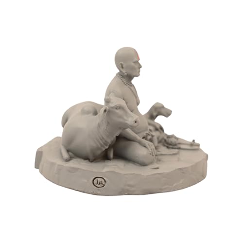 Image of KariGhar 4 Inch Swami Samarth Maharaj Resin Idol with Cow & Dog - Akkalkot Swami Samarth Mini Statue for Home Temple, Pooja Room, Office Desk & Spiritual Gifting