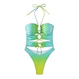 Damen Badeanzug Bauchweg Bademode Push Up Shape Badeanzug Große Größe Einteiliger Badeanzüge für Damen (Mint Green, S)