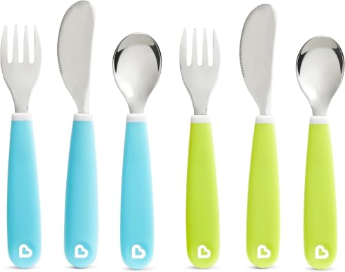 Munchkin® Splash™ Toddler Fork, Knife and Spoon Utensil Set, Blue/Green, 6 Count (Pack of 12)